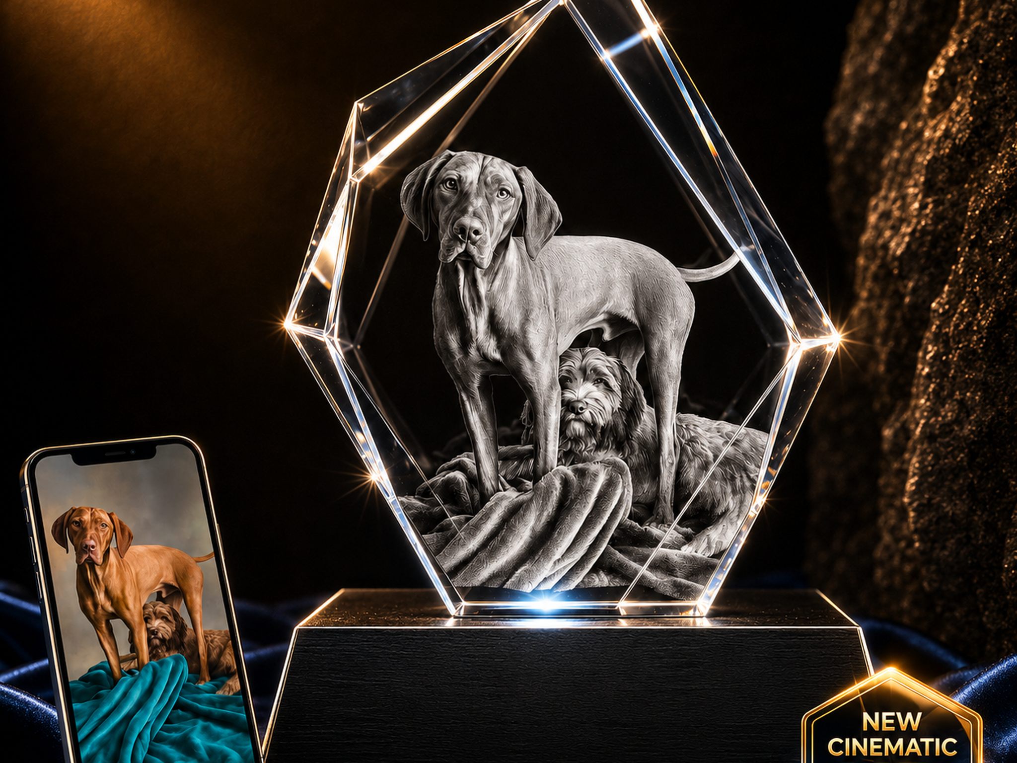 Personalized Iceberg Crystal displayed on a black LED base