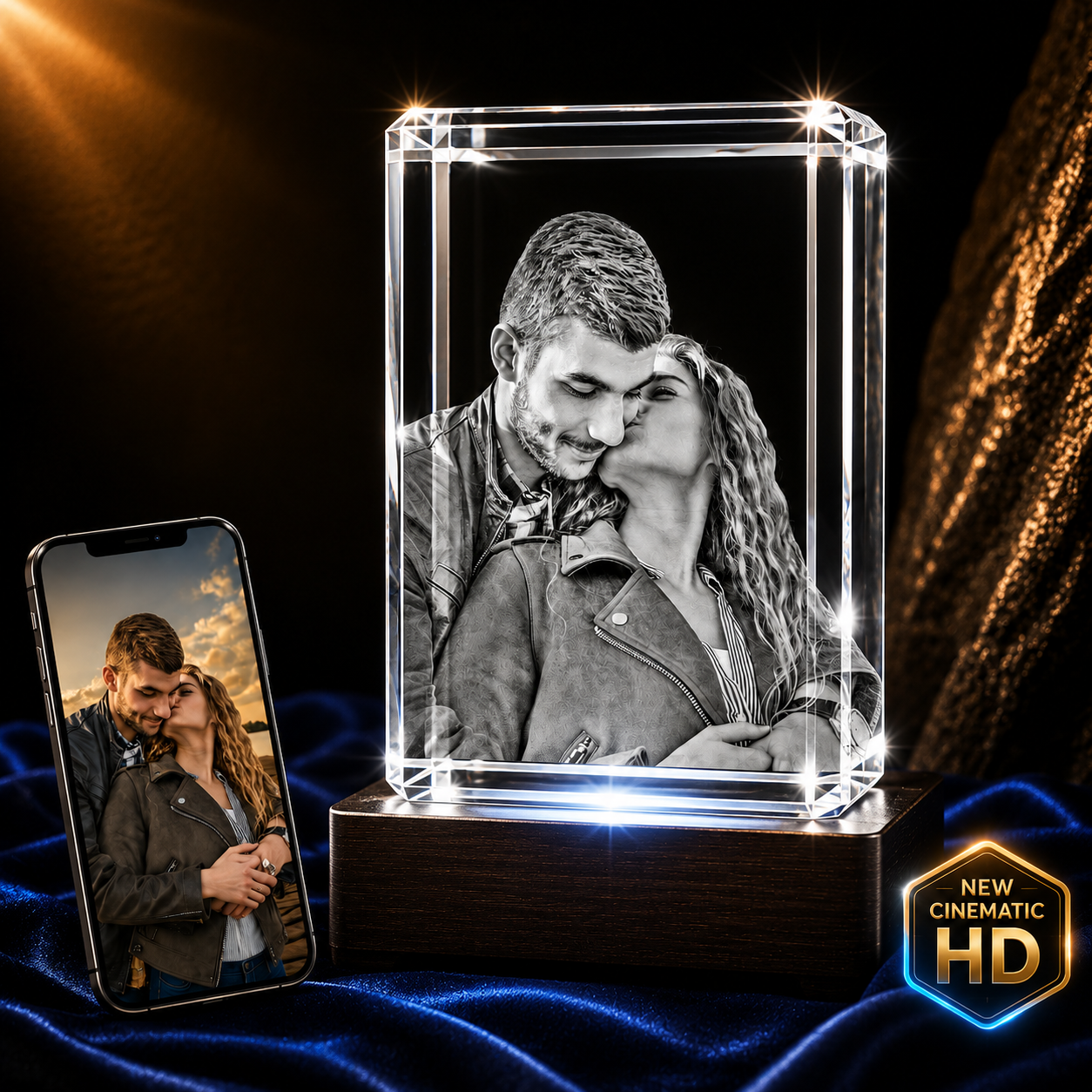 Personalized Rectangle Crystal with a laser-engraved family portrait